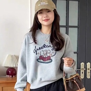 山东即墨加绒加厚纯棉卫衣女韩版网红爆款洋气减龄百搭圆领上衣潮