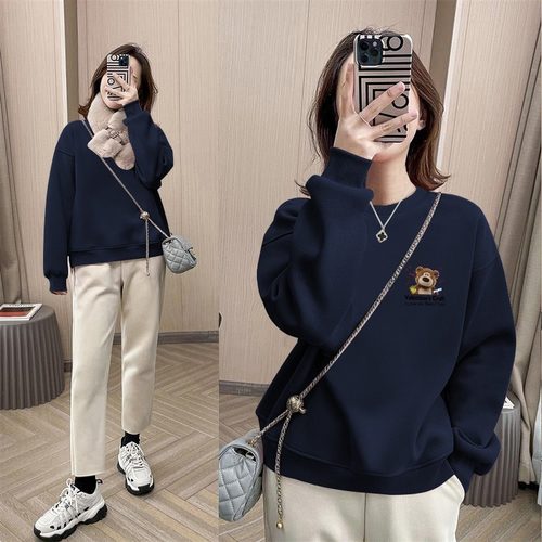 百分百不起球简约加绒圆领卫衣