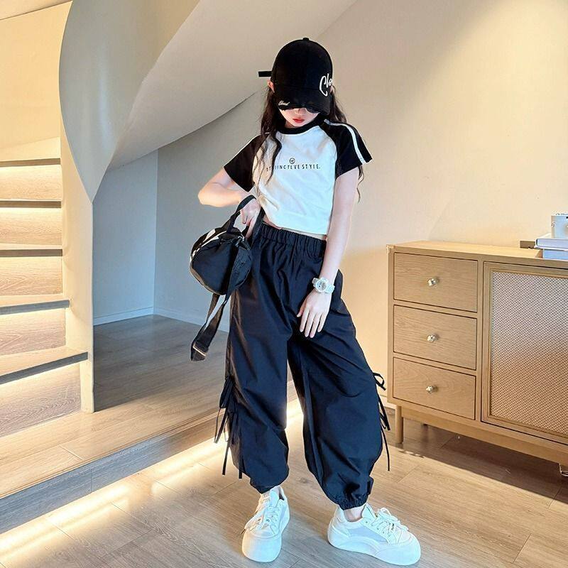 女大童两件套夏装新款套装儿童洋气夏季中学生女童运动工装裤潮酷