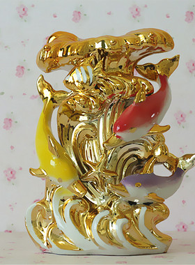 步步高升陶瓷海豚居家办公酒柜电视柜摆件装饰品工艺品花瓶花器