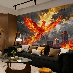 凤凰背景墙画壁纸墙布纹身店装饰背景布墙上墙面墙壁遮丑挂布墙纸