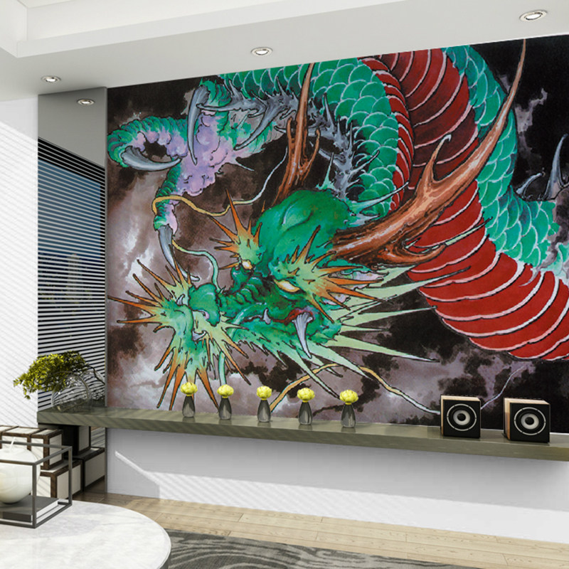 纹身店墙纸青龙墙布新传统刺青装饰挂布挂毯纹绣背景布装饰壁纸画