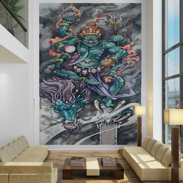 纹身店墙纸不动明王刺青主题背景墙壁纸工作室壁画大黑天墙布挂布 小编推荐 Wepost 全民代运 马来西亚中国淘宝代运与集运专家