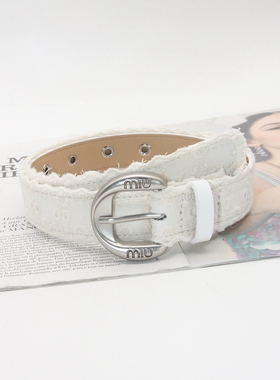 辣妹高街蕾丝装饰腰带女白色针扣合金扣头时尚百搭细腰带