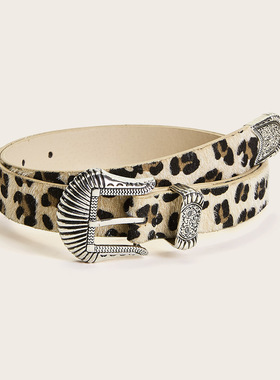 BradyMelivette美式复古雕花仿马毛豹纹时尚Y2K西部扣皮带女士