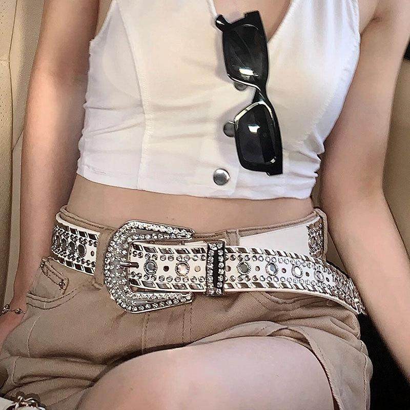 复古朋克风镶钻腰带Y2K牛仔裤带