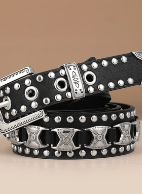 BradyMelivette 2025春新款高级感复古y2k皮带铆钉腰带配牛仔裤