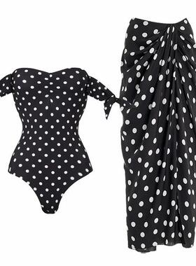 2025欧美泳装新款抹胸波点飞袖高级感泳衣套装女爆款25339