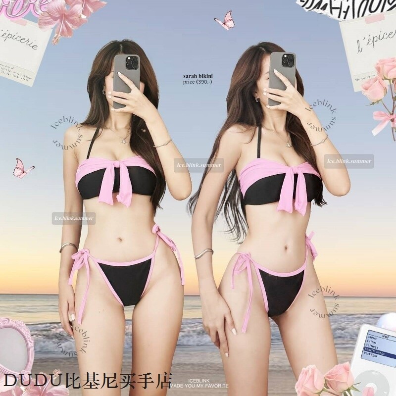 泳衣女日系新款性感美背网纱拼接大小胸聚拢分体三角比基尼bikini