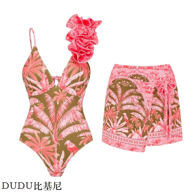 2023新款印花时尚设计款性感游泳衣女欧美跨境泳装连体两件套套装