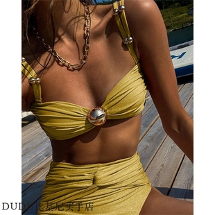 2024欧美新款 亚马逊分体泳衣女高腰比基尼沙滩度假bikini