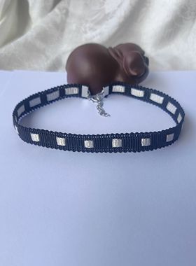 原创自制黑白双面短款项链项圈黑色气质锁骨链项链女潮网红女颈带