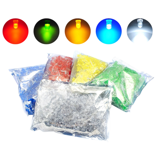 3mm 5mm LED灯珠泡发光二极管F3 F5红绿黄蓝白色直插整包1000个