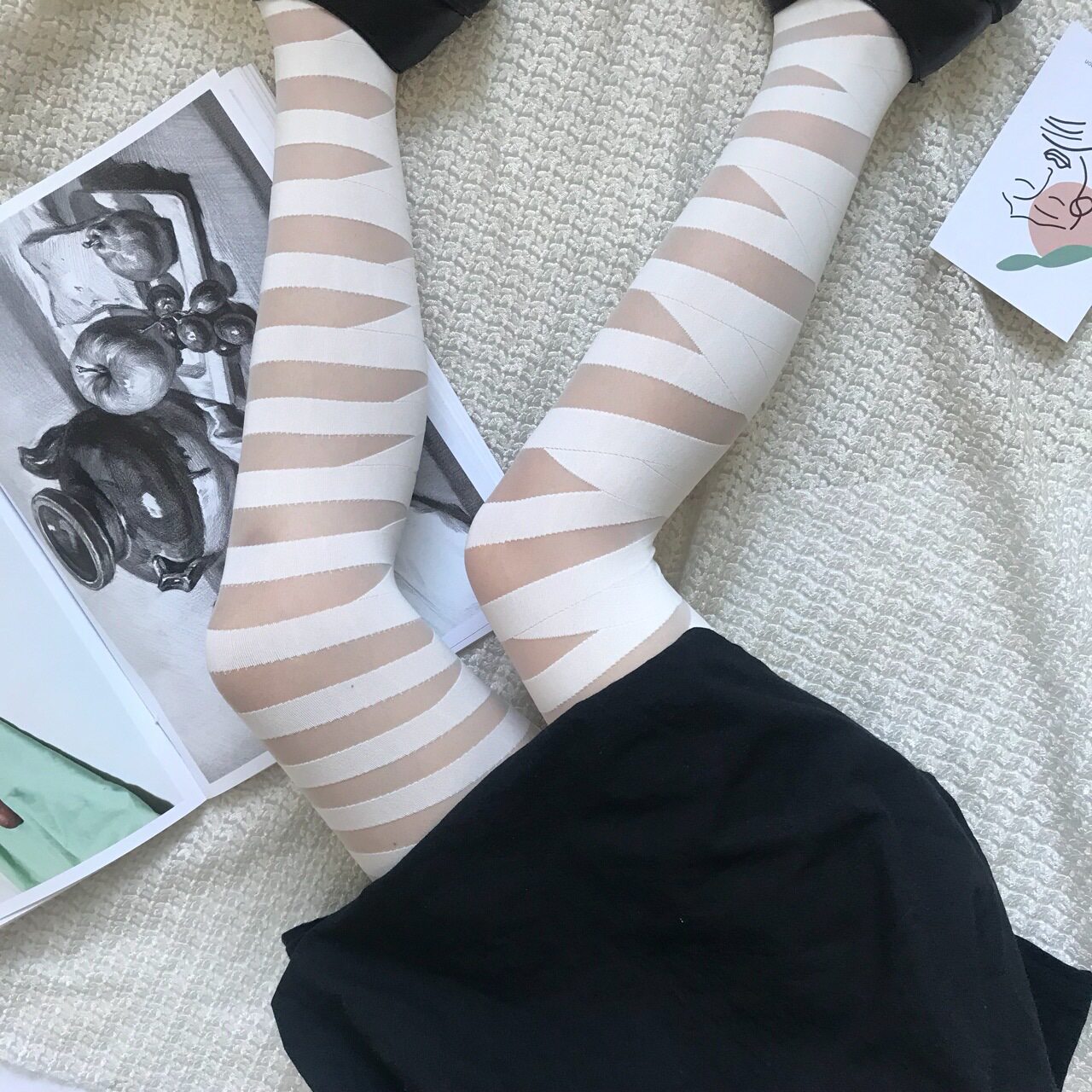 日系洛丽塔白色丝袜女可爱软妹lolita打底连裤袜子春秋薄款