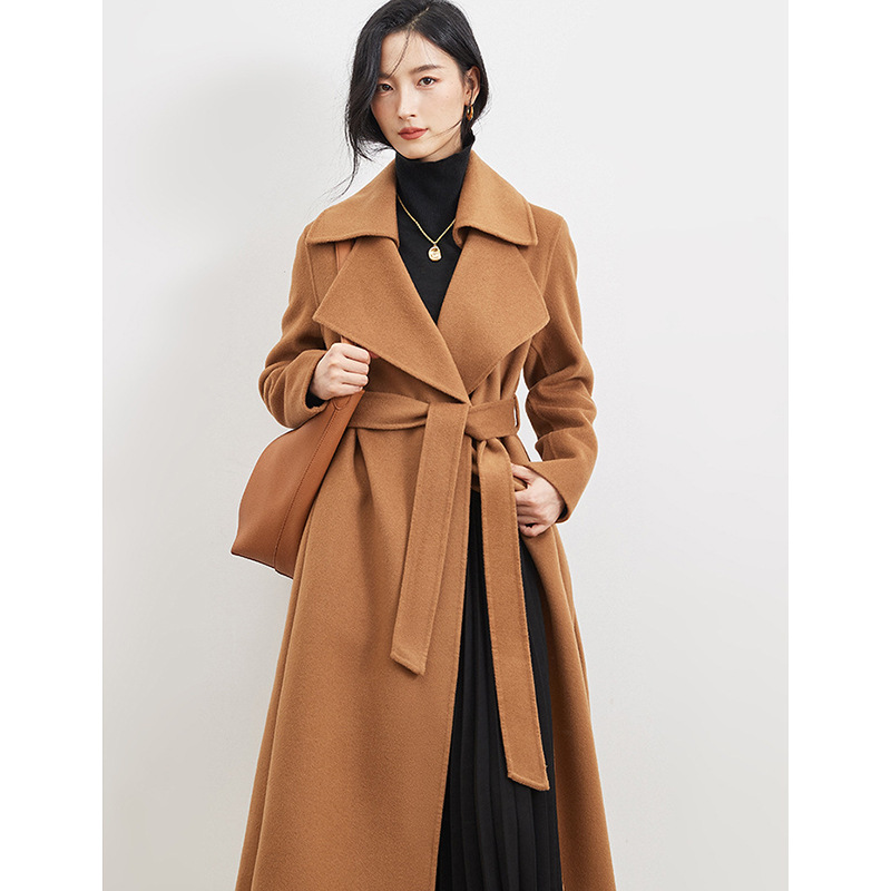 荣太山羊绒绵羊毛双面呢手工缝制大衣女装冬季设计感修身显瘦外套