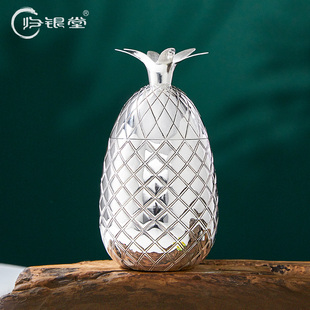 归银堂 创意办公室茶杯纯银杯子 银水杯999纯银手工菠萝杯家用新式