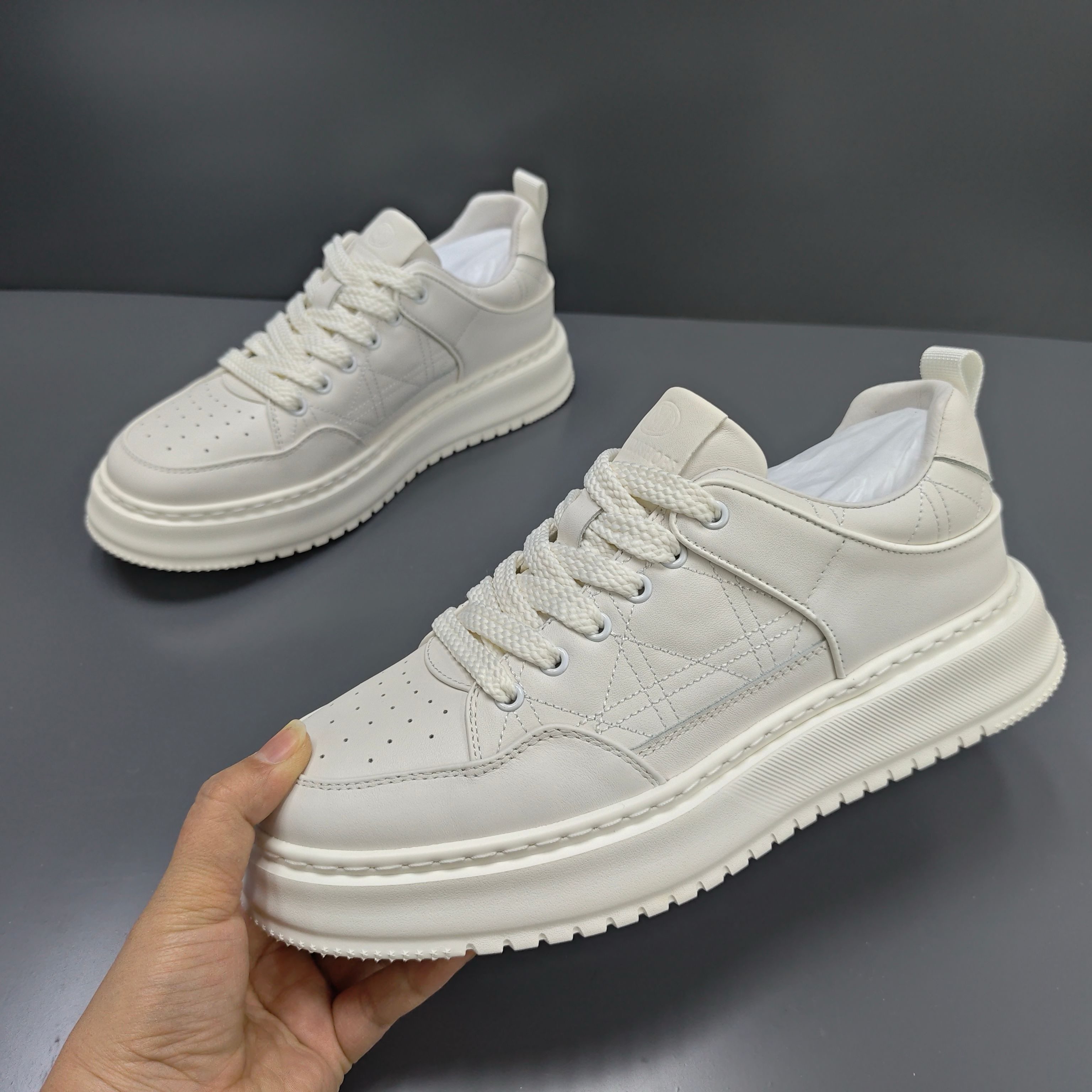 海丽男鞋春季厚底增高小白鞋舒适透气简约百搭高中学生牛皮潮板鞋,流行男鞋,休闲板鞋,淘宝优惠券,粉丝福利购,淘宝优惠卷