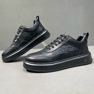 海丽男鞋秋冬厚底增高休闲鞋加绒保暖舒适御寒不臭脚牛皮个性板鞋