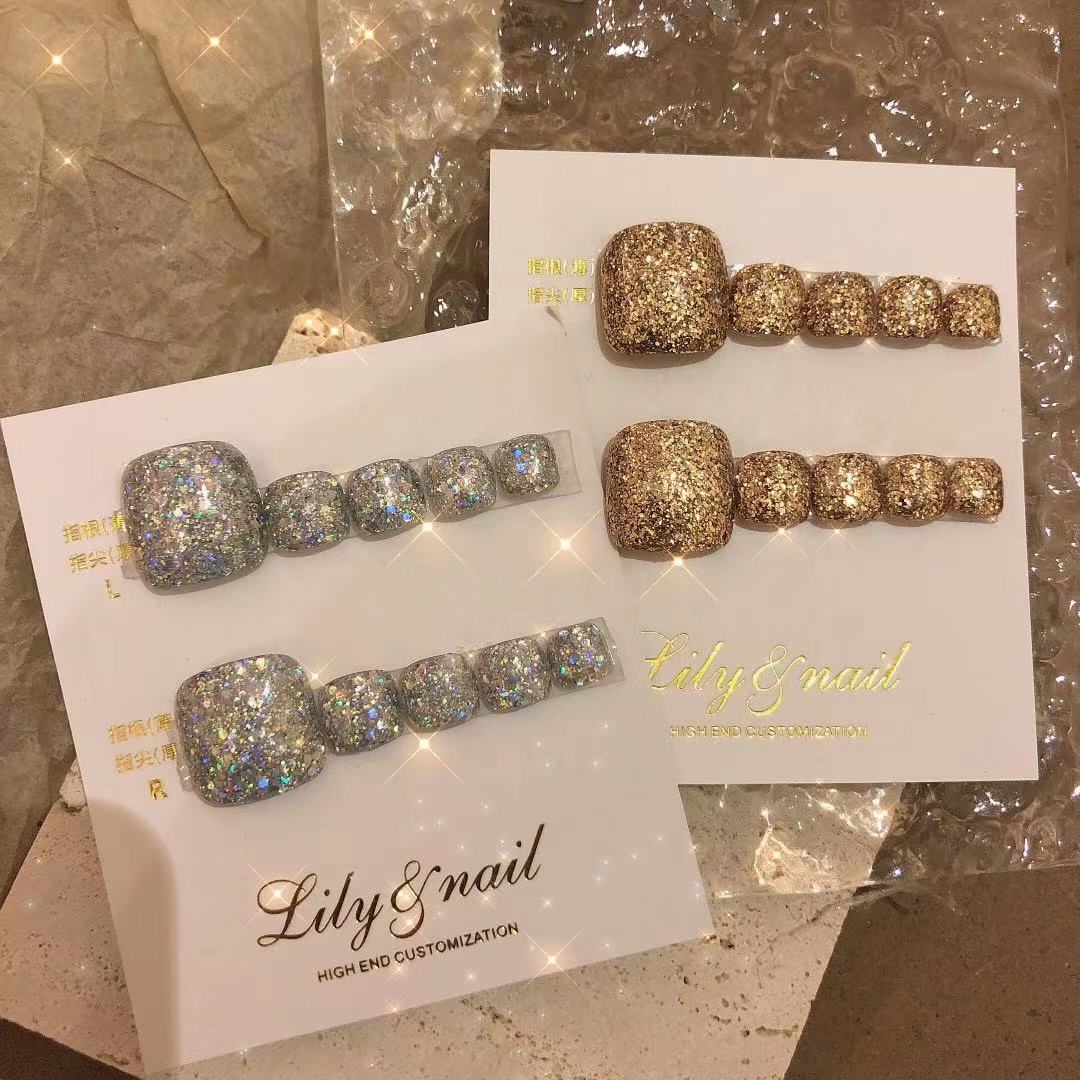 Lilynail闪闪惹人爱镭射脚指甲可拆卸手工穿戴甲定制成品美甲贴片
