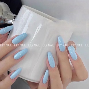 Lilynail嬰兒baby藍色小紅書顯白拆卸手工穿戴甲定制成品美甲貼片