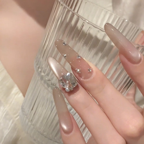 【Lilynail奶茶猫眼点点】手工穿戴甲定制2025新款中长款美甲贴片