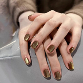 Lilynail秋冬美拉德琥珀棕猫眼手工穿戴甲高级感美甲贴短款 指甲贴