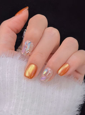 【Lilynail柿柿如意】手工穿戴甲短款橙色闪粉美甲贴温柔显白高级