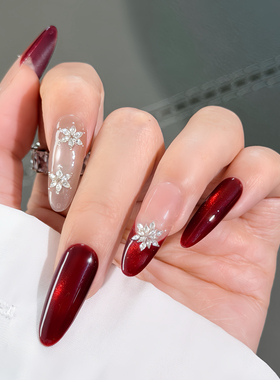 【Lilynail红宝石星芒】手工穿戴甲红色2026新款新年美甲贴中长款