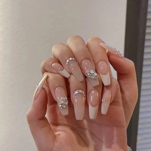 Lilynail法式肤色拼钻手工穿戴甲