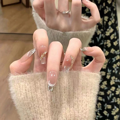 Lilynail玉脂腮红法式魔镜手工穿戴甲2024新款美甲贴片短款指甲贴