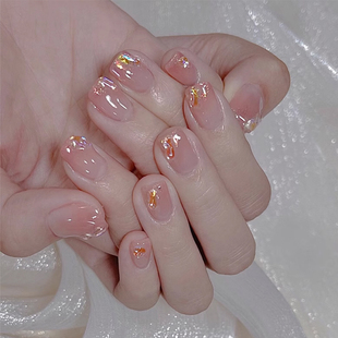 美甲贴片2024新款 Lilynail云锦桃桃极光手工穿戴甲短款 指甲贴定制