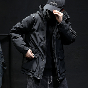 冬季连帽羽绒服男士轻薄短款加厚白鸭绒高端韩版潮流黑色棉服外套