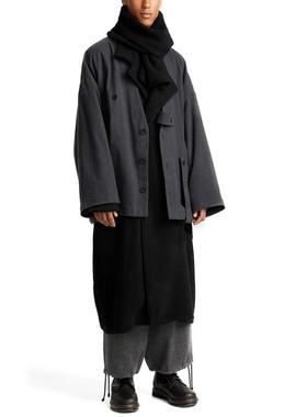 YOJI OOAK WOOL COAT GREY两件式烟灰色羊毛外套中长落肩廓形大衣