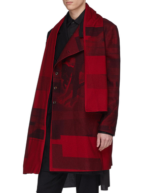 YOJI OOAK PRINTER RED COAT红色纯羊毛羊绒大衣印花秋冬毛呢大衣