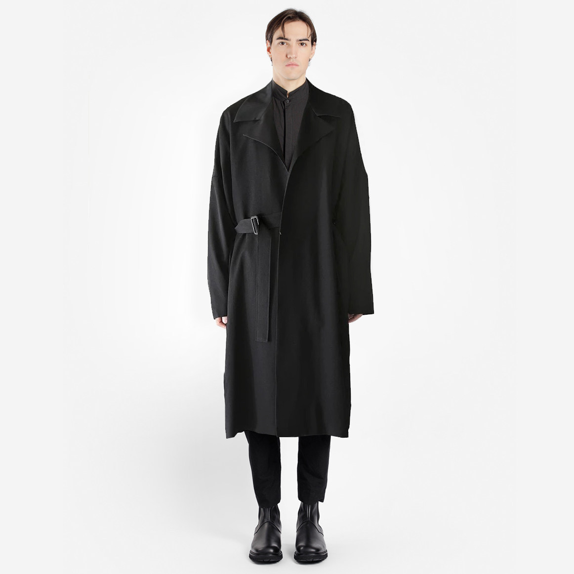 YOJI OOAK LAPLE BLACK JACKET 中长款羊毛扣袢男士风衣腰带大衣