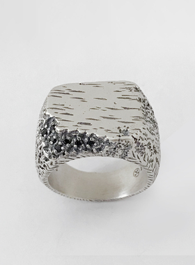 YOJI OOAK日本手作陨石纯银戒指925机理指环男士暗黑指环小众设计