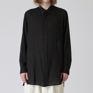 衬衫 YOJI 宽松大码 原创设计黑色方领休闲长袖 小众垂感衬衣 OOAK