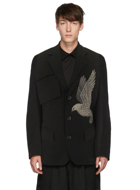 YOJI OOAKした鳩の抜染和平鸽羊毛西服黑色休闲夹克日本原创设计