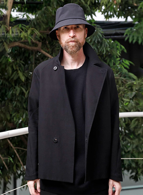 YOJI OOAK黑色纯棉工装夹克设计师复古单排扣绅士翻领休闲外套男