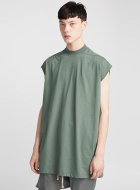 YOJI OOAK COTTON JERSEY T-SHIRT鼠尾草绿色T恤夏宽松RO无袖T恤