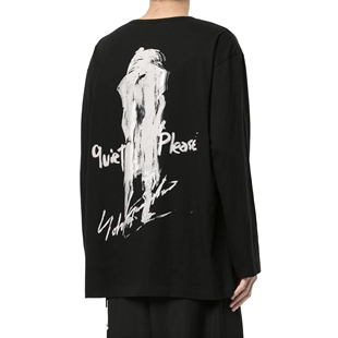 PLEASE拔染技术后背人像长袖 QUIET T恤圆领黑色卫衣黑 OOAK YOJI