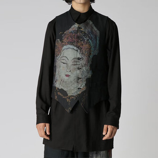 YOJI 原创设计山猫轩人像印花休闲西服马夹伊藤英明背后条纹 OOAK