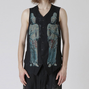 人间失格佛像印花休闲马夹V领城田優 原创双人像秀款 YOJI OOAK