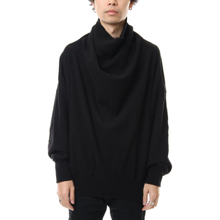 个性 YOJI 上衣宽松纯棉长袖 设计感领口围裹式 高领纯色T恤男 OOAK