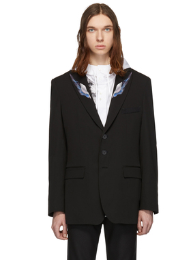 YOJI OOAK WING BLIUE SUIT印花蓝色炫光翅膀西服经典复刻男西装