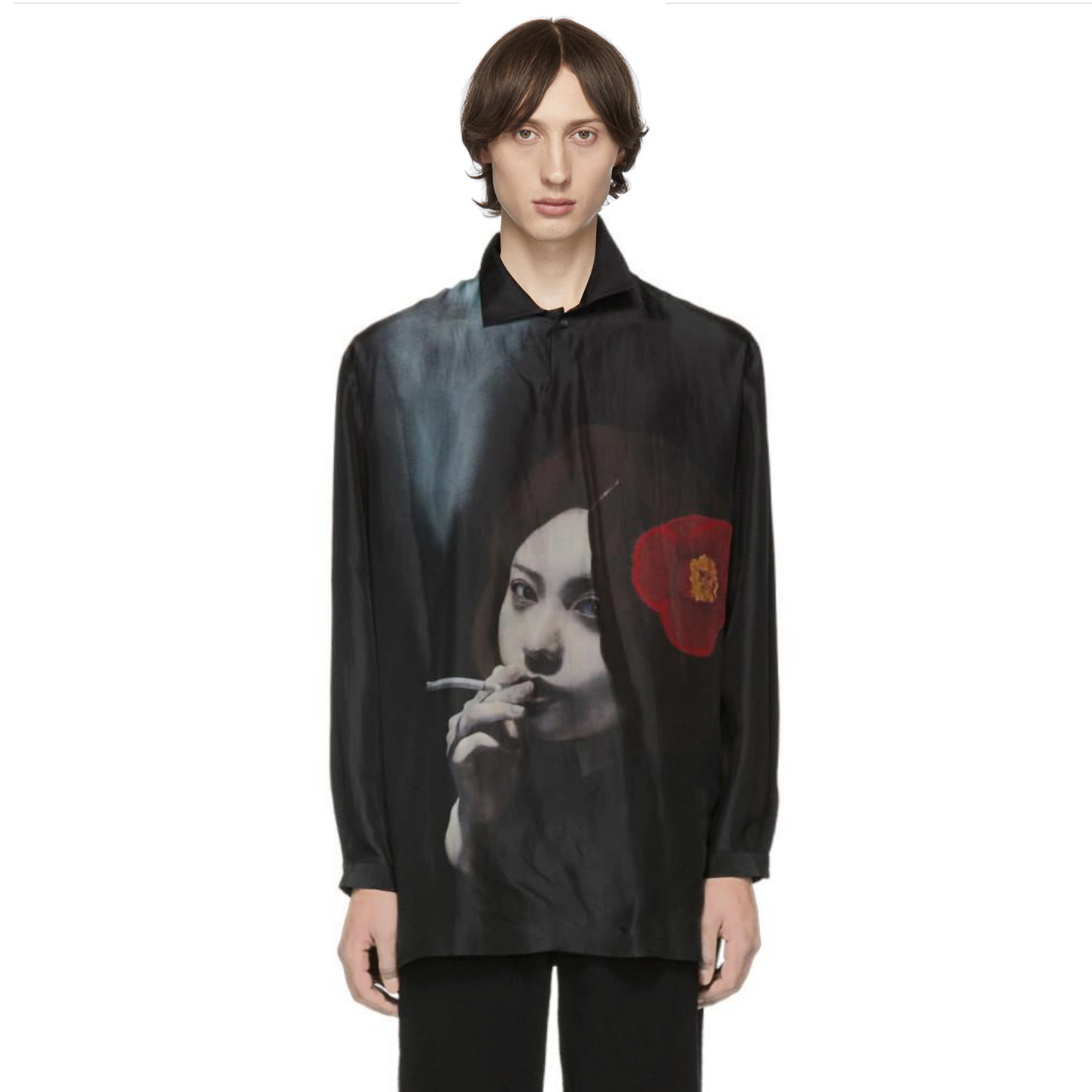 YOJI OOAK PRINTED SILK SHIRT内田雀日本和服吸烟真丝衬衫