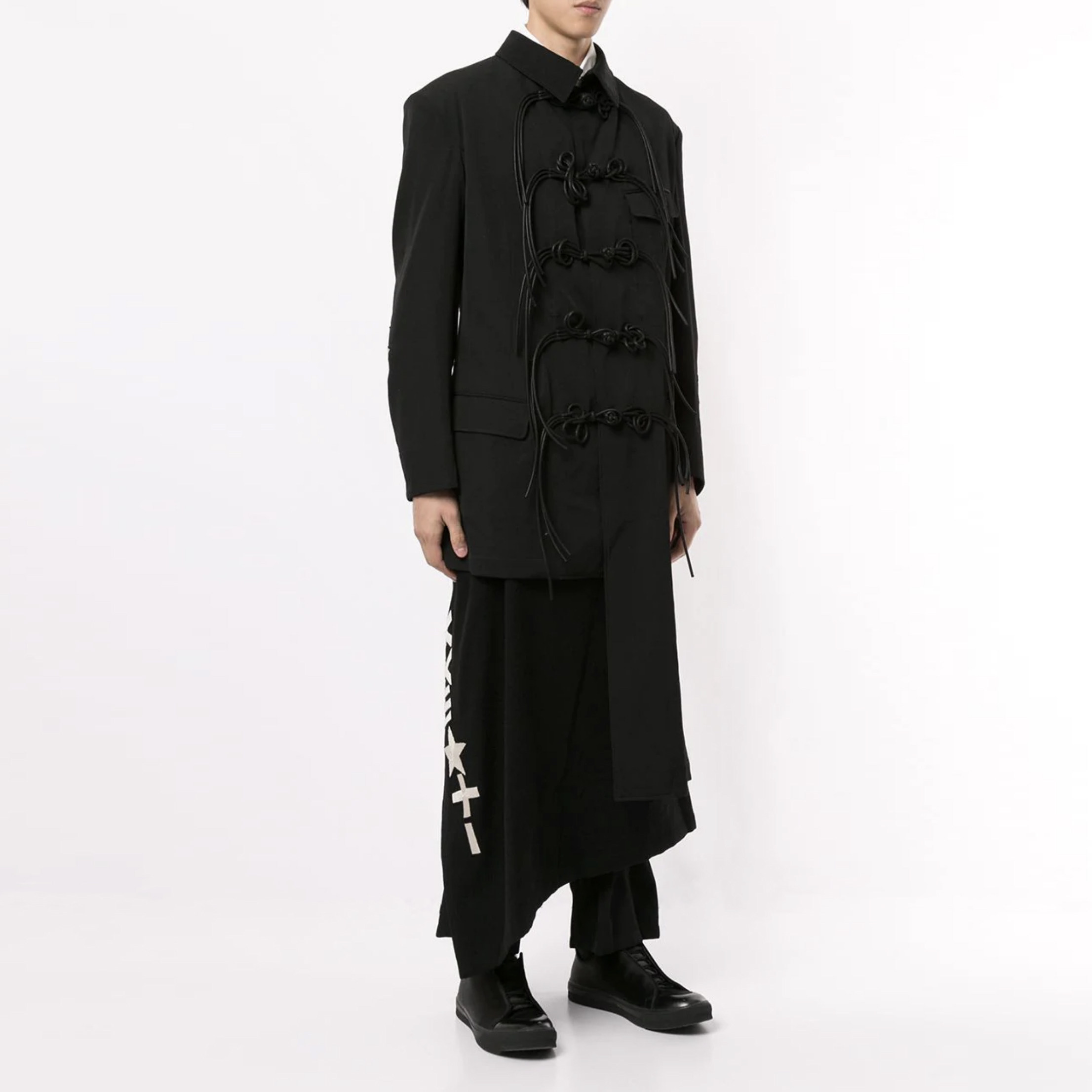 YOJI OOAK CONTRAST HEM JACKET中国结刺绣大衣羊毛中国风长外套