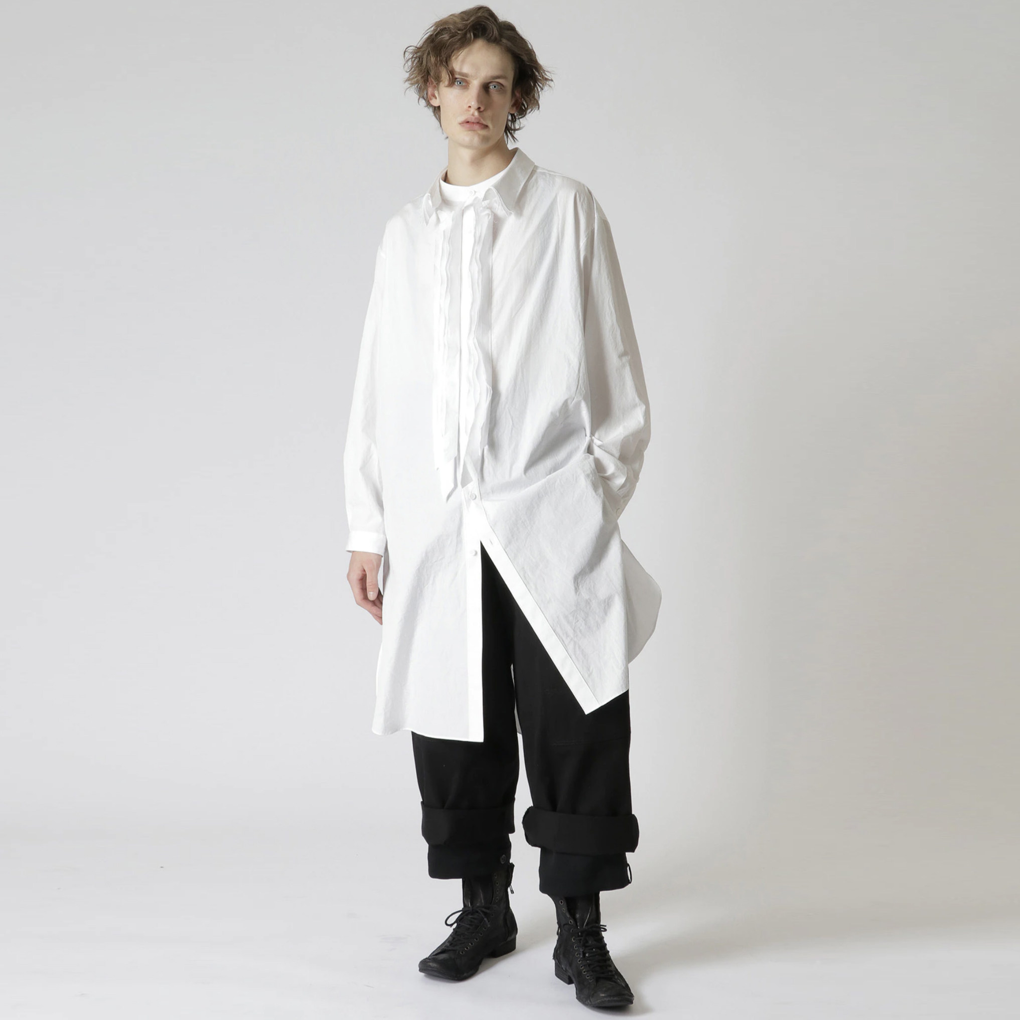 YOJI OOAK COTTON SHIRT不倒翁白色纯棉府绸三层领休闲衬衫设计师