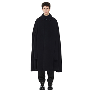 伞形大衣纯羊毛黑色大披肩男士 YOJI 原创开衩衣袖 WOOL 斗篷 OOAK