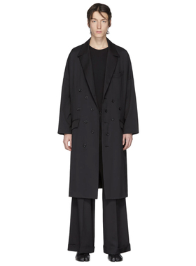 YOJI OOAK BLACK WOOL OVERCOAT多纽扣纯羊毛中长款廓形风衣日本